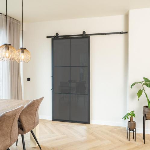 Stalen Schuifdeur - 6 Vlaks - Rook glas, Doe-het-zelf en Bouw, Raamkozijnen en Schuifdeuren, Inclusief glas, Nieuw, Metaal, 150 tot 225 cm