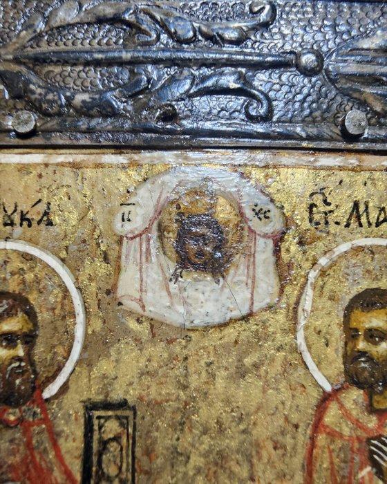 Icône - Deux saints - Argent, Bois, Antiek en Kunst, Kunst | Niet-Westerse kunst