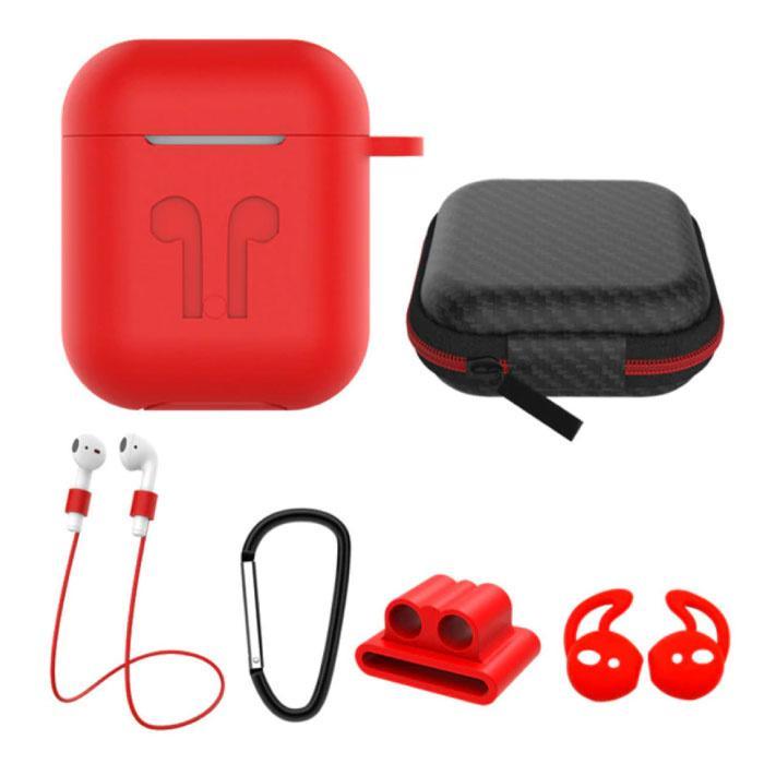 6 in 1 Kit voor AirPods 1 / 2 Rood - Hoesje / Anti-Lost, Telecommunicatie, Mobiele telefoons | Hoesjes en Screenprotectors | Overige merken