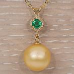 Zonder minimumprijs - Hanger - 14 karaat Geel goud Smaragd -