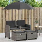 vidaXL Tuinbank 2-zits met parasol en voetenbanken poly, Tuin en Terras, Verzenden, Nieuw