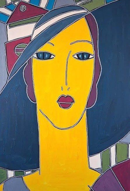 Patricia Kleyman (1965) - Jolie rousse à la Capeline bleue, Antiek en Kunst, Kunst | Schilderijen | Klassiek