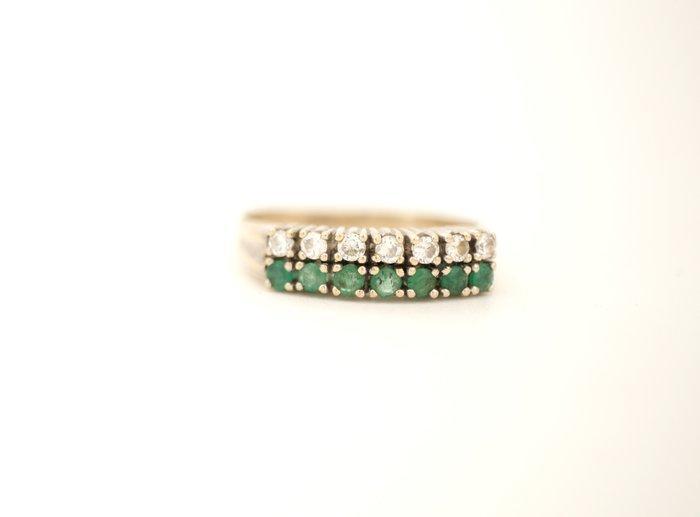 Ring - 19.2 kt. Witgoud Smaragd - Diamant, Handtassen en Accessoires, Ringen