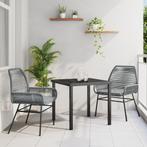 vidaXL 3-delige Tuinset met Kussens Grijs Poly Rattan, Tuin en Terras, Tuinstoelen, Verzenden, Nieuw