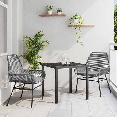 vidaXL 3-delige Tuinset met Kussens Grijs Poly Rattan, Tuin en Terras, Tuinstoelen, Nieuw, Verzenden