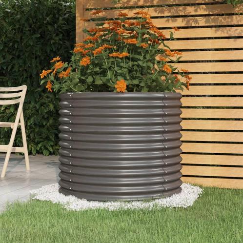 vidaXL Plantenbak 80x80x68 cm gepoedercoat staal grijs, Tuin en Terras, Bloempotten, Nieuw, Verzenden