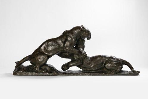 Henri Robert Husset - sculptuur, Combat de 2 panthères - 32, Antiek en Kunst, Antiek | Meubels | Stoelen en Sofa's