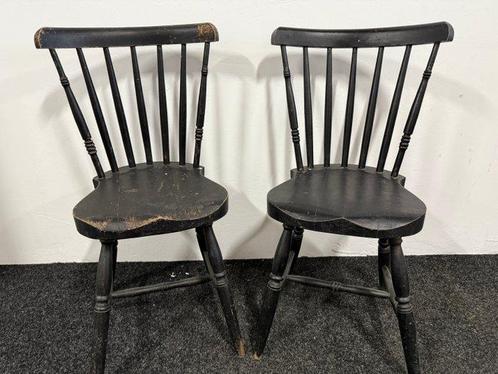 Stoel (2) - Hout - Twee zwarte stoelen, Antiek en Kunst, Curiosa en Brocante