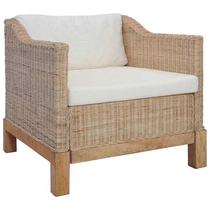 vidaXL Fauteuil met kussens natuurlijk rattan, Huis en Inrichting, Fauteuils, Nieuw, Verzenden