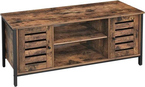 Tv-meubel -  - Planken &amp; Lamellendeuren - Rustiek Zwart, Huis en Inrichting, Tafels | Sidetables, Nieuw, Ophalen of Verzenden