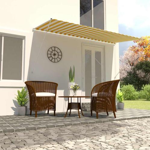 vidaXL Luifel uittrekbaar 400x150 cm geel en wit, Tuin en Terras, Zonneschermen, Nieuw, Verzenden