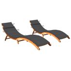 vidaXL Ligbedden 2 st met kussens massief acaciahout, Tuin en Terras, Ligbedden, Verzenden, Nieuw