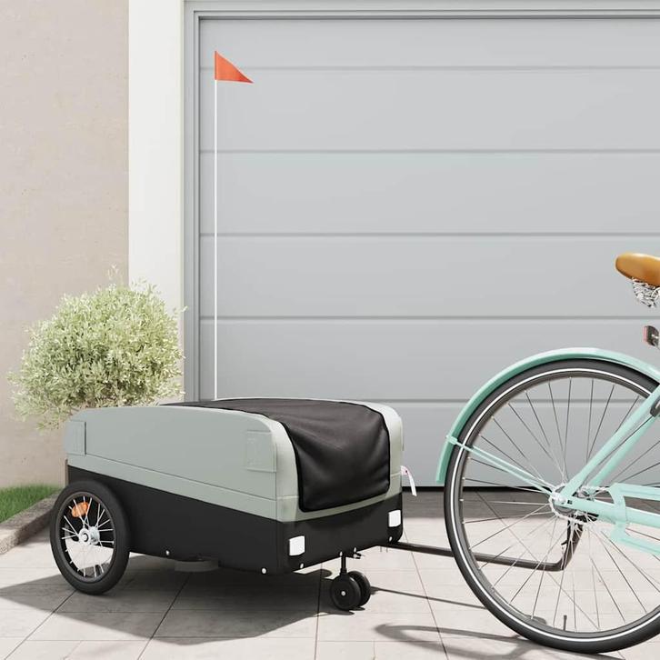vidaXL Fietstrailer 45 kg ijzer zwart en grijs, Fietsen en Brommers, Fietsaccessoires | Aanhangwagens en Karren, Nieuw, Verzenden