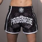 Pride or Die Muay Thai Shorts RISE Zwart Wit, Pride or Die, Verzenden, Zwart, Vechtsport