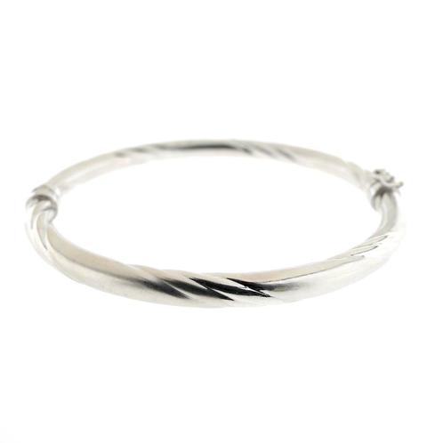 18 Krt. Witgouden gedraaide slavenarmband  | Ø 60 mm, Handtassen en Accessoires, Armbanden, Overige kleuren, Gebruikt, Goud, Ophalen of Verzenden