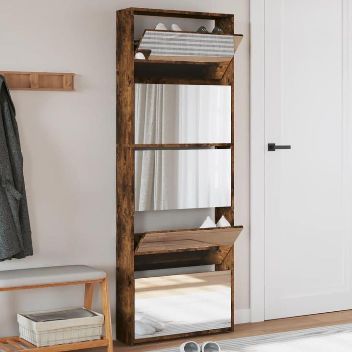 vidaXL Schoenenkast met spiegel 5-laags 63x17x169,5 cm, Huis en Inrichting, Kasten | Schoenenkasten, Nieuw, Verzenden