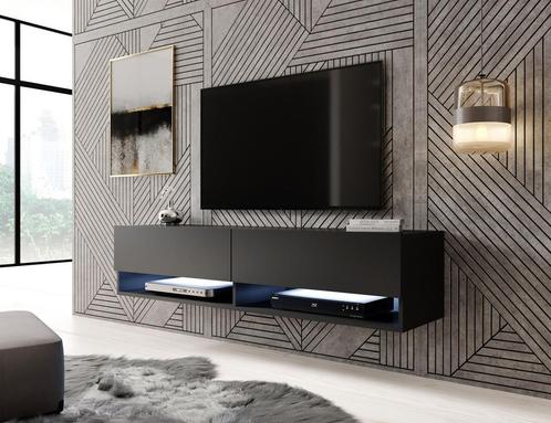 TV-Meubel Asino LED mat zwart - 140 cm, Huis en Inrichting, Kasten |Televisiemeubels, 25 tot 50 cm, Nieuw, Overige materialen