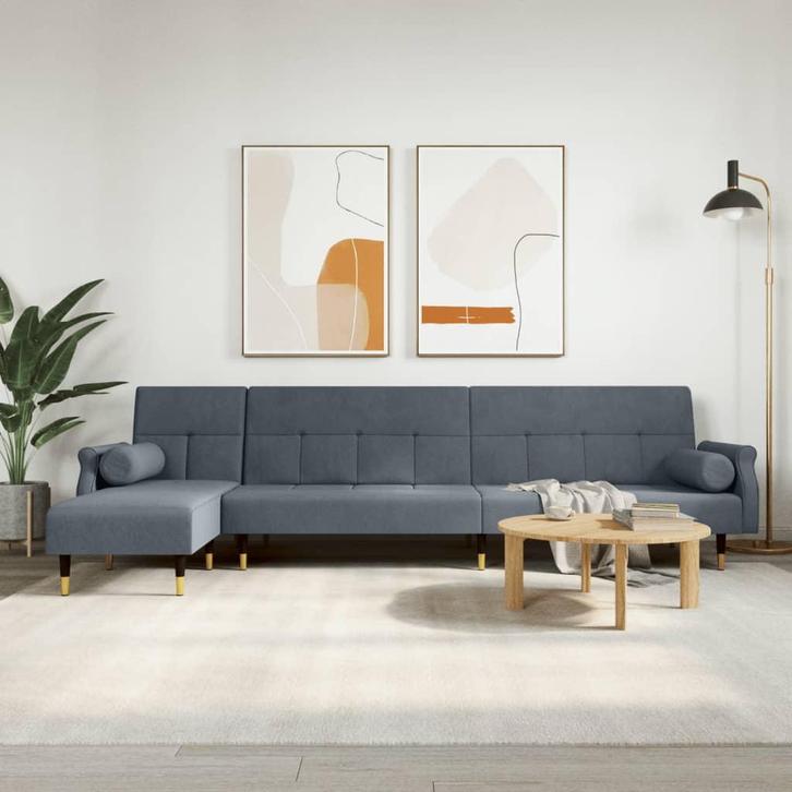 vidaXL Slaapbank L-vormig 271x140x70 cm fluweel donkergrijs, Huis en Inrichting, Zetels | Zetels, Nieuw, Verzenden