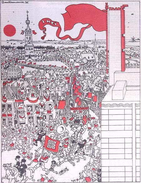 De dag van de arbeid op spotprent (lijst optie, Lithos), Antiek en Kunst, Kunst | Litho's en Zeefdrukken, Verzenden