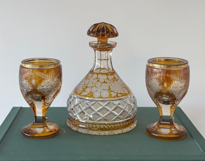 Bohemian - Karaf (3) - Kristal - Prachtig -Amber & Floral, Antiek en Kunst, Antiek | Glaswerk en Kristal