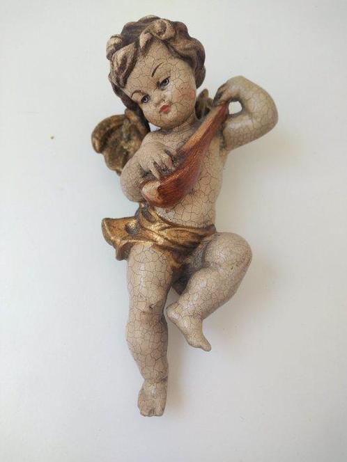 Snijwerk, Holzfigur - farbiger Engel mit Mandoline -, Antiek en Kunst, Antiek | Boeken en Manuscripten