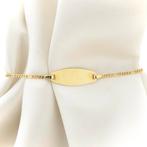 Gouden Figaro schakel armband met graveerplaatje | 15 cm, Ophalen of Verzenden, Gebruikt, Overige kleuren, Goud