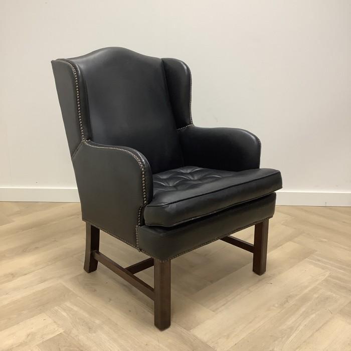 vintage Arne Norell leren fauteuil, zwart, Huis en Inrichting, Stoelen, Zwart, Gebruikt, Eén