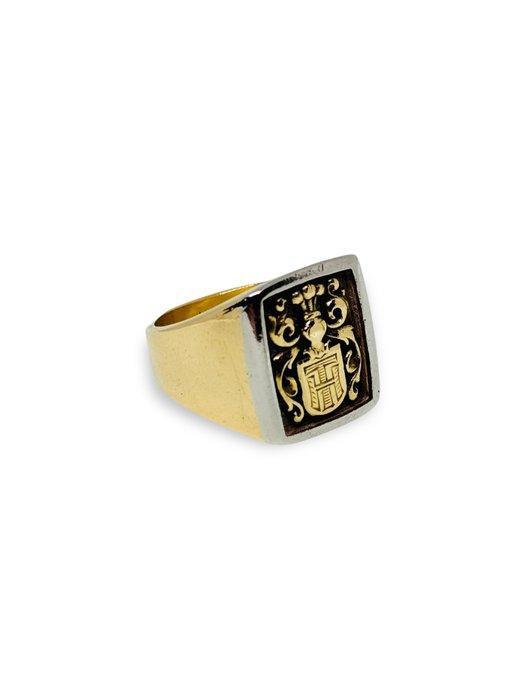 Ring - 18 karaat Geel goud, Witgoud - 18kt gouden zegelring, Handtassen en Accessoires, Ringen