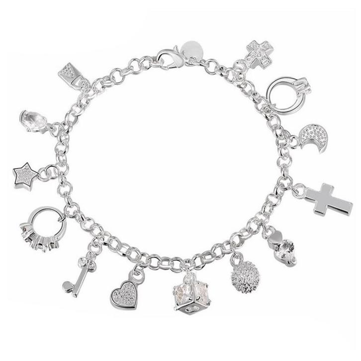 Fako Bijoux® - Bedelarmband - Verzilverd - 13 Bedels, Handtassen en Accessoires, Armbanden, Verzenden