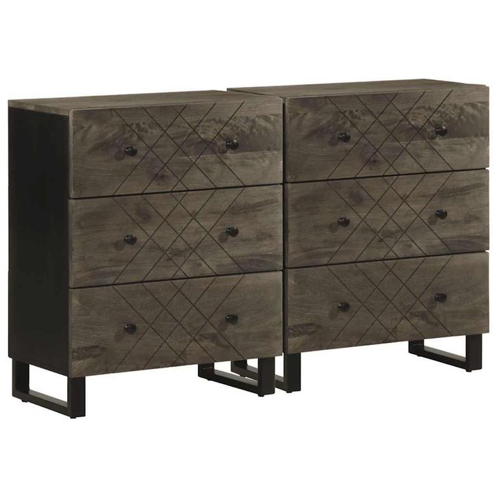 vidaXL Dressoirs 2 st 60x33x75 cm massief mangohout zwart, Huis en Inrichting, Kasten | Overige, Nieuw, Verzenden