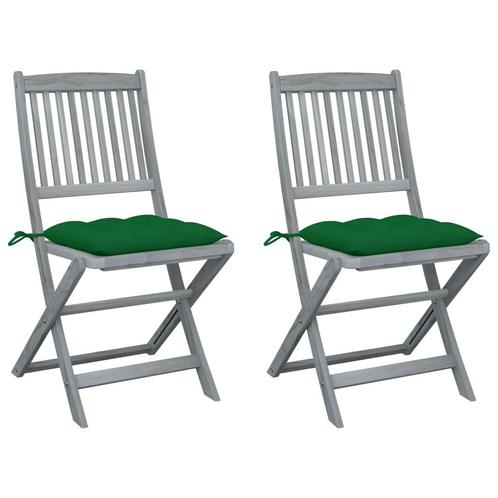 vidaXL Tuinstoelen 2 st inklapbaar met kussens massief, Tuin en Terras, Tuinstoelen, Nieuw, Verzenden