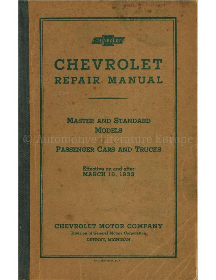 1933 FORD MASTER & STANDARD (6 CILINDER) WERKPLAATSHANDBOEK, Auto diversen, Handleidingen en Instructieboekjes