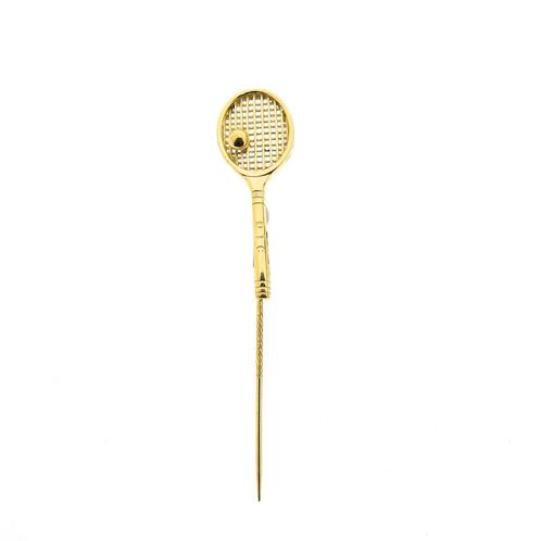 Gouden reversspeld, dasspeld | Tennisracket (vintage), Handtassen en Accessoires, Broches, Overige kleuren, Gebruikt, Goud, Ophalen of Verzenden