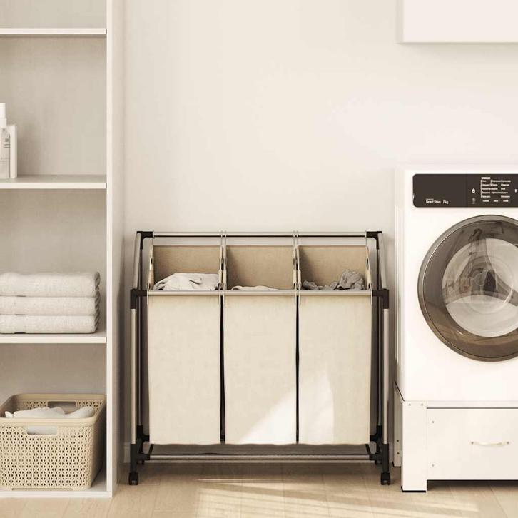 vidaXL Wassorteerder met 3 zakken staal crème, Huis en Inrichting, Woonaccessoires | Overige, Nieuw, Verzenden