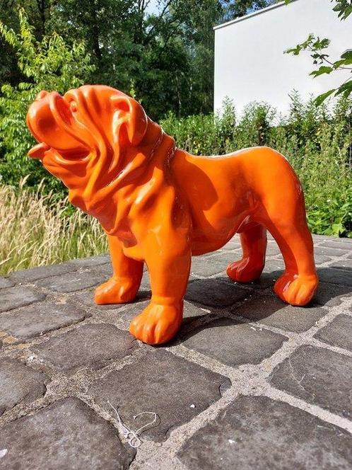 statue de jardin bouledogue anglais couleur orange (1) -, Antiquités & Art, Curiosités & Brocante