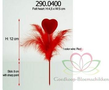 Valentijn corsage Hartje Rood met veertjes op steker, Hobby en Vrije tijd, Knutselen, Nieuw