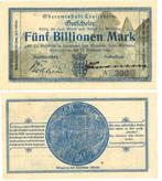 Duitsland 5 Billionen Mark Crailsheim 1923 Notgeld selten, Postzegels en Munten, Verzenden