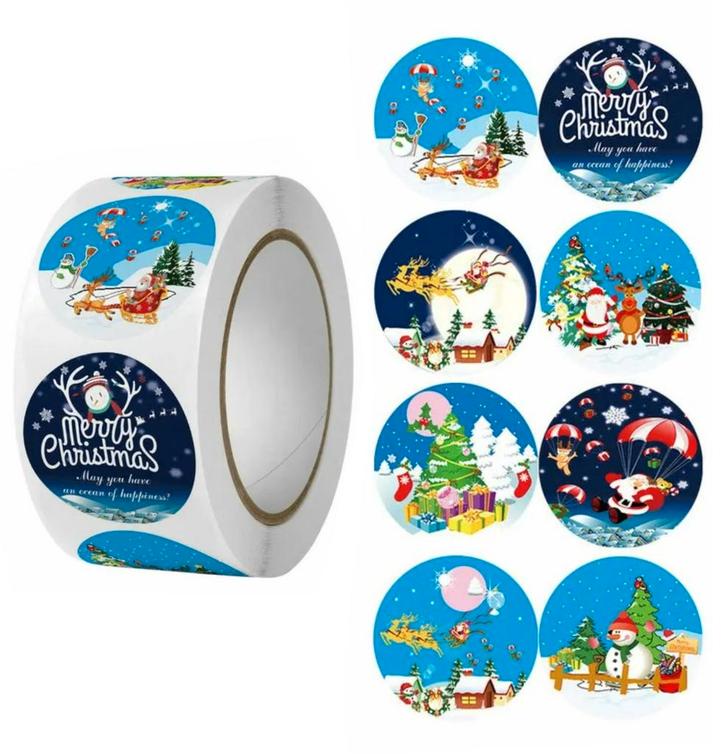 500 Kerst Stickers Op Rol - 2.5cm - Kerststickers -, Hobby en Vrije tijd, Stickers en Plaatjes, Verzenden