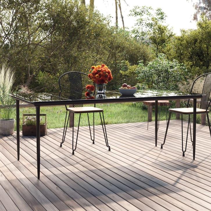 vidaXL Tuintafel 200x100x74cm staal en gehard glas zwart, Tuin en Terras, Tuintafels, Nieuw, Verzenden
