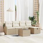 vidaXL 6-delige tuinsofa set met kussens in beige poly riet, Verzenden, Nieuw