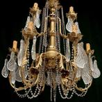 Kroonluchter - Twaalf lichten met kristaldruppels, Antiek en Kunst