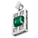 Hanger - 18 karaat Witgoud - 2.40ct. tw. Smaragd - Diamant, Handtassen en Accessoires, Antieke sieraden