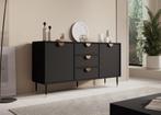Meubella | Dressoir 150x40x78 cm mat zwart met goud, Huis en Inrichting, Verzenden, Nieuw, 25 tot 50 cm, 150 tot 200 cm