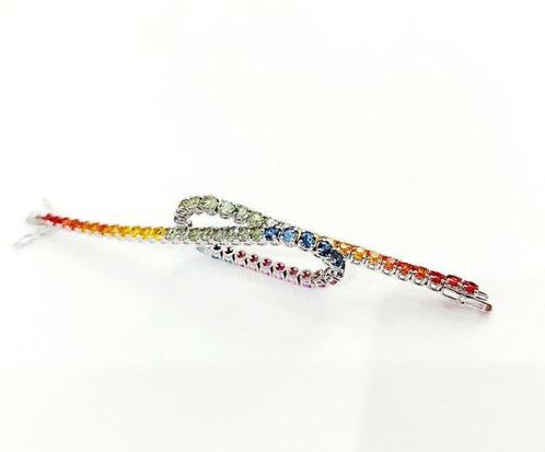 Armband - 18 karaat Witgoud - 3.50ct. tw. Saffier, Handtassen en Accessoires, Armbanden