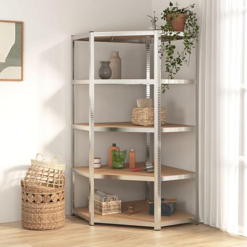 vidaXL Hoekrek 5-laags staal en bewerkt hout zilverkleurig, Huis en Inrichting, Kasten | Stellingkasten, Nieuw, Verzenden