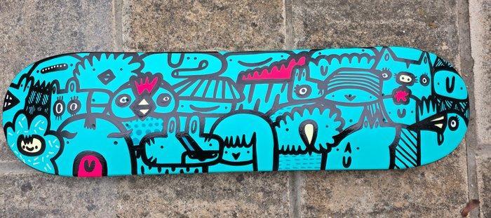 Kev Munday - Turquoise Troopers - Painted skate deck, Antiek en Kunst, Kunst | Schilderijen | Modern