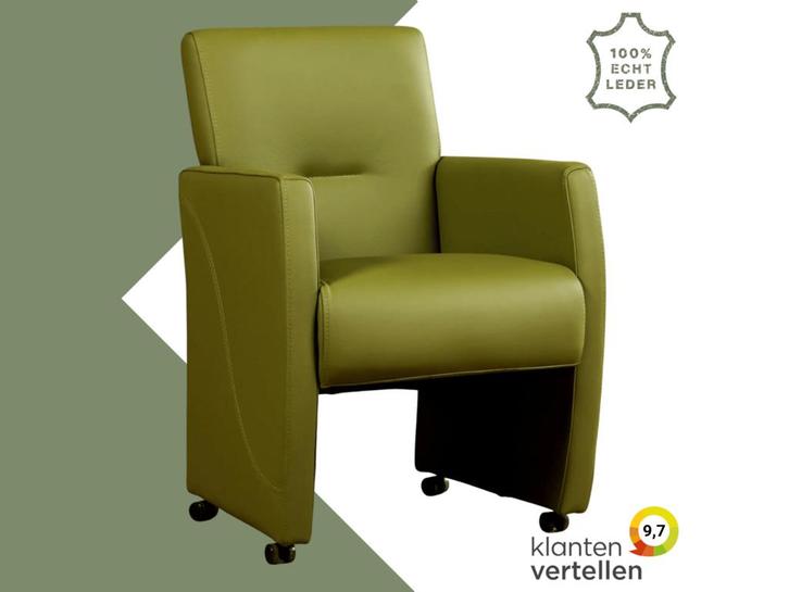 Leren eetkamerstoel Pleasure - Toledo Apple Green (groen) -, Huis en Inrichting, Stoelen, Overige kleuren, Eén, Nieuw, Leer, Ophalen of Verzenden