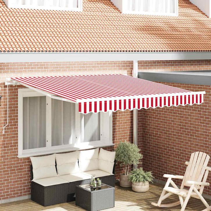 vidaXL Inklapbare Luifel Rood en Wit 300 x 250 cm, Tuin en Terras, Zonneschermen, Nieuw, Verzenden