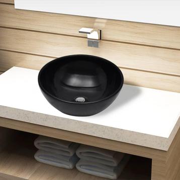 vidaXL Wasbak, keramiek, rond, zwart 325 mm, Verzenden