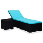 vidaXL Ligbed met kussen en theetafel poly rattan blauw, Tuin en Terras, Ligbedden, Verzenden, Nieuw